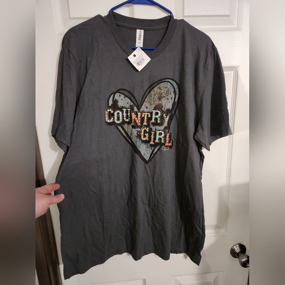 Tultex Gray Short Sleeve Country Girl Tee with Heart Graphic